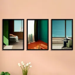 SAF Green & Blue 3 Pieces Abstract Painting Waterproof Wall Arts-7