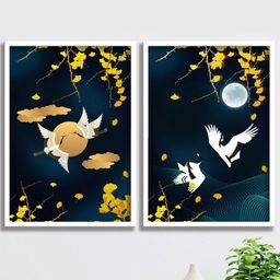 SAF Blue & Yellow 2 Pieces Art-Painted Framed Wall Art-image-22