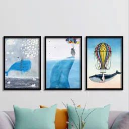 SAF 3-Pcs Blue & White Sea & Whale Wall Art-10