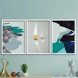 SAF 3 Pcs White & Blue Modern Art Wall Art-20