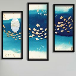 SAF White & Blue 3 Pieces Sea & Fish Painting Wall Art-image-78