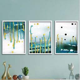 SAF White and Turquoise 3-Pieces Abstract Printed Framed Wall Art-image-30