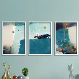 SAF Sea Green & White 3 Pieces Painting Wall Art-21