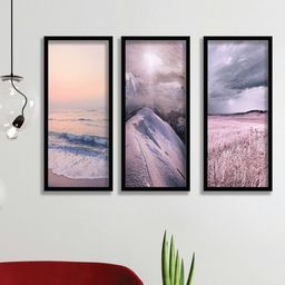 SAF Blue & Purple 3 Pieces Nature Painting Wall Arts-24