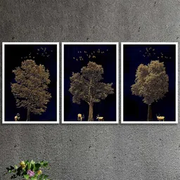 SAF Black & Green 3-Pieces Modern Art Printed Framed Wall Art-image-104