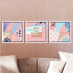 SAF Pink & Blue 3 Pieces Modern Painting Waterproof Wall Arts-3