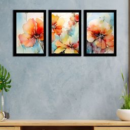 WENS Black & Blue 3 Pieces Synthetic Wooden Floral and Botanical Paintings Wall Art-image-77