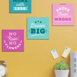 WENS Set Of 4 Pink & Green Inspiration Quotes Printed Wall Art-9