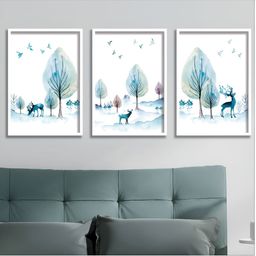 Aura Blue & White 3 Piece Wood Floral and Botanical Wall Paintings-15