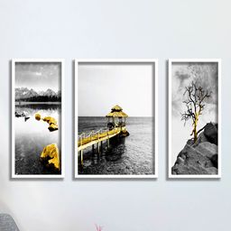 SAF Grey & White 3 Pieces Water Bridge Painted UV Coating Wall Art-image-72