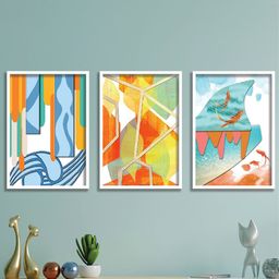 SAF White & Blue 3-Pieces Abstract Printed Framed Wall Art-6