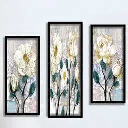 SAF White & Purple 3 Pieces Flower Painting Water Proof Wall Arts-19
