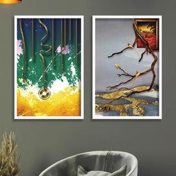 SAF Green & Yellow 2 Pieces Abstract Painting Waterproof Wall Arts-15
