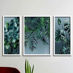 SAF Grey & Green 3 Pieces Grey & Blue Printed & Framed Wooden Wall Art-16
