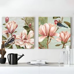Art Street Green & Pink 2 Pieces Canvas Floral and Botanical Wall Arts-25