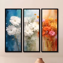 WENS White & Blue 3 Pieces Synthetic Wooden Floral and Botanical Paintings Wall Art-image-90