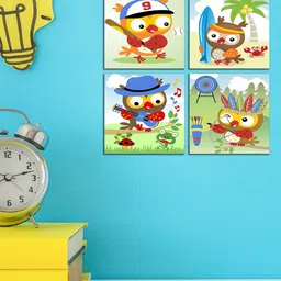 WENS Kids Set Of 4 Green & Blue Cartoon Laminated Printed Wall Art-6