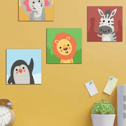WENS Set Of 4 Grey and yellow  Cute Animals Printed Laminated Wall Panels-image-25