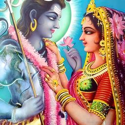 British Terminal Blue & Pink Religious Lord Shankar With Goddess Parvati Mata Wall Poster-50