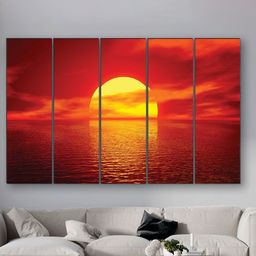 SAF Yellow & Red 5 Pieces Sunrise UV Textured MDF Wall Art Painting-16