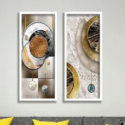 SAF Brown & White 2-Pieces Abstract Printed Framed Wall Art-image-3