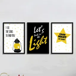 SAF White & Black 3-Pieces Good Night Printed Framed Wall Art-image-34