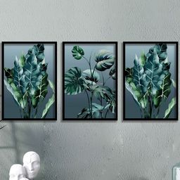 SAF Green 3-Pieces Tropical Leaves Printed Framed Wall Art-image-53