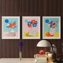Art Street Blue & Pink 3 Pieces Abstract Minimal Dots Printed Wall Painting-image-67