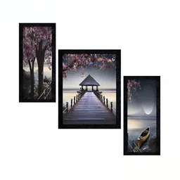PnF Charcoal & Purple 3 Piece Wood Floral and Botanical Wall Paintings-image-38