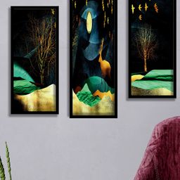 SAF Black & Yellow 3 Pieces Abstract Painting Water Proof Wall Arts-23