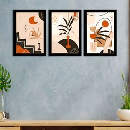 WENS Camel Brown & Black 3 Pieces Synthetic Wooden Painting Wall Art-2