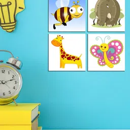 WENS Set Of 4 White and Blue Animals Nursery Wall Art Panels-26