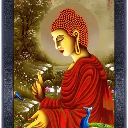 PnF Black & Red Buddha Religious Wooden Painting Wall Art-46