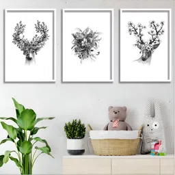 Aura Black & White 3 Piece Wood Floral and Botanical Wall Paintings-image-26