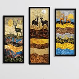 SAF Brown & Blue 3 Pieces Deer Framed Painting Wall Art-image-76