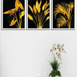 SAF 3-Pcs Black & Yellow Tropical Leaves Painting Wall Art-16