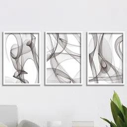 SAF White & Grey 3-Pieces Modern Art Printed Framed Wall Art-image-46