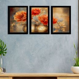 WENS Black & Orange 3 Pieces Synthetic Wooden Paintings Wall Art-image-29