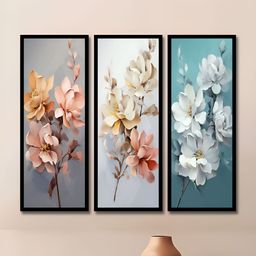 WENS White & Blue 3 Pieces Synthetic Wooden Floral and Botanical Paintings Wall Art-image-91