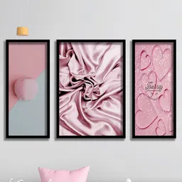 SAF 3 Pieces Pink & Grey Love Theme Wall Painting-11