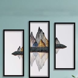 SAF White & Grey 3 Pieces Mountain & Birds Wall Art-image-50