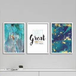 SAF Green & White 3 Pieces Motivational Quotes Painting Wall Art-image-99