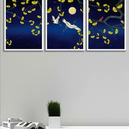 SAF Blue & Yellow 3 Pieces Nature Painted Framed Wall Art-image-86