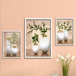 SAF White & Peach-Colored 3 Pieces Framed Premium Wall Art-10