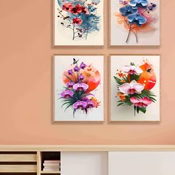 SAF White & Red 4 Pieces Synthetic Wood Birds and Animals Paintings Wall Art-7