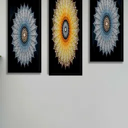 SAF Black & Yellow 3 Pieces Flower Painting Water Proof Wall Arts-25
