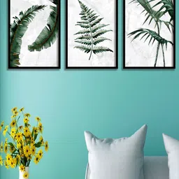SAF 3-Pcs White & Green Tropical Leaves Wall Art-17