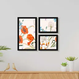 999Store Orange & Peach 3 Pieces Blooming Spring Floral Water Color Painting Wall Art-1