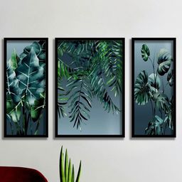 SAF Grey & Green 3-Pieces Tropical Leaves Printed Framed UV Coating Wall Art-image-14