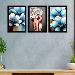 WENS Blue & White 3 Pieces Synthetic Wooden Painting Wall Art-40